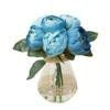 MaxFox Big Bouquet 6 Heads Artificial Peony Silk Floral Flower Leaf Arrangement in Vase for Home Wedding Party Decor (Blue)