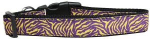 Purple And Yellow Tiger Stripes Nylon Dog Collar Medium