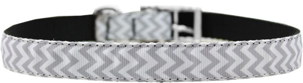 Chevrons Nylon Dog Collar With Classic Buckle 3/4 Grey Size 12