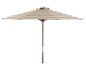 Classic Wood 9 Ft Round Market Umbrella - Soft Black/Ivory Stripe -