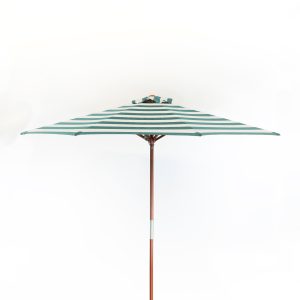 Classic Wood 9 Ft Round Market Umbrella - Soft Teal/Ivory Stripe