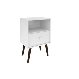 Liberty Mid Century - Modern Nightstand 1.0 With 1 Cubby Space And 1 Drawer In White With Solid Wood Legs