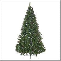 7-foot Mixed Spruce Unlit Hinged Artificial Christmas Tree with Frosted Branches, Red Berries, and Frosted Pinecones