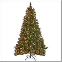 7-foot Mixed Spruce Pre-Lit Clear Light Hinged Artificial Christmas Tree with Glitter Branches, Red Berries, and Pinecones