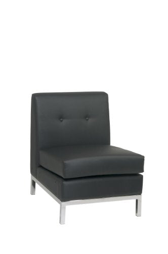 Ave Six Wall Street Faux Leather Armless Chair with Chrome Finish Base, Black