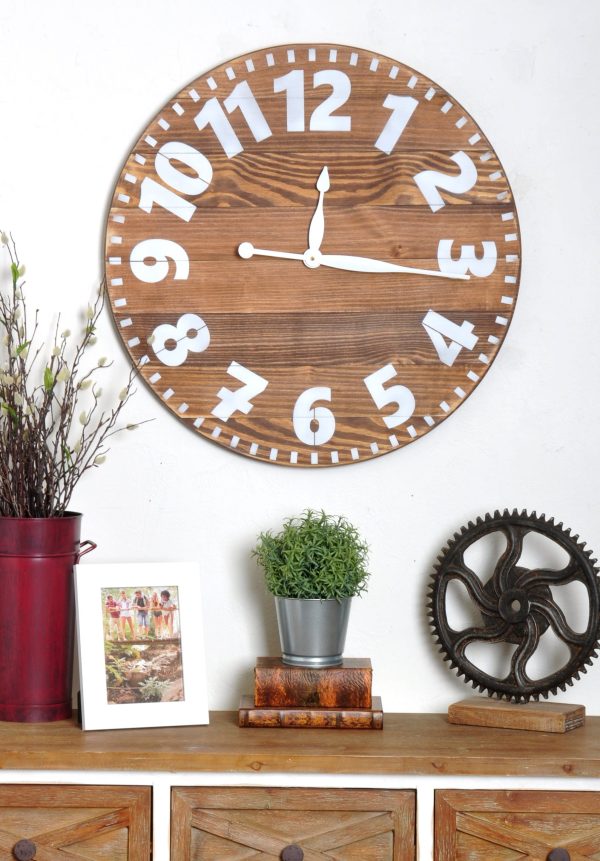 Oversized Brown Industrial Style Wall Clock BRAN-24LBWHIND