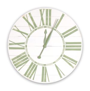 Oversized Antique White and Sage Farmhouse Wall Clock BRAN-24WHSGJUP