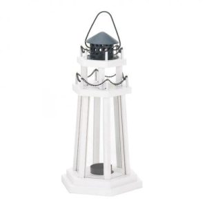 1 X Nautical Light Decorative Clear Glass Wooden Lighthouse Candle Lantern Lamp for Indoor or Outdoor Lighting and Wedding Centerpieces & Decorations