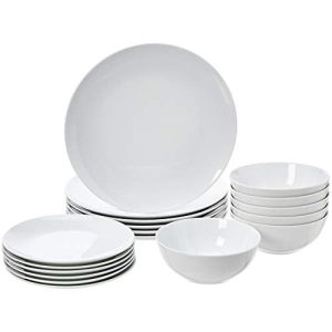 AMZ 18-Piece Kitchen Dinnerware Set, Dishes, Bowls, Service for 6, White Porcelain Coupe