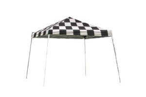 12x12 Slant Leg Pop-up Canopy, Checkered Flag Cover, Black Roller Bag