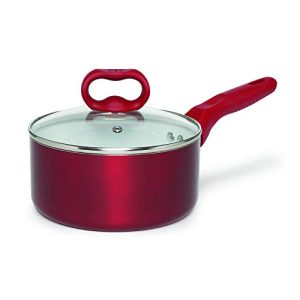 Ecolution Bliss Ceramic Nonstick Saucepan with Lid - 2 Quart - Induction Stainless Steel Base Pot, Red