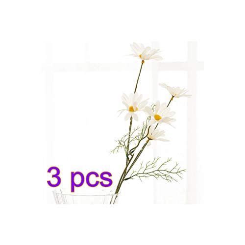 BELUPAID 3 Pack 5 Head Artificial Gerbera Daisy Flowers High-Grade Cosmos Bouquet Fake Small Wild Chrysanthemum for Home Wedding Hotel Office Cafe Restaurant (White)