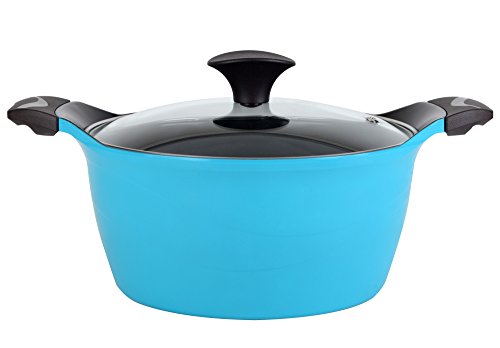 Cook N Home 4.2 Quart Nonstick Ceramic Coating Die Cast High Casserole Pan with Lid, Blue