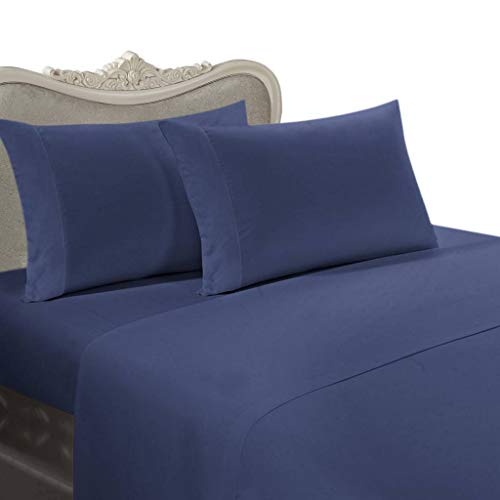 LUXURIOUS 6-Piece TWIN XL (Extra Long) Size GOOSE DOWN Bed-in-a-Bag, DARK BLUE Solid / Plain , 1200 Thread Count 100% EGYPTIAN Cotton BED IN A BAG Set - Includes 1200TC 3pc SHEET Set, 2pc DUVET Set & 1 GOOSE DOWN Comforter