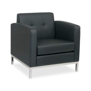AVE SIX Wall Street Faux Leather Armchair with Chrome Finish Base, Black
