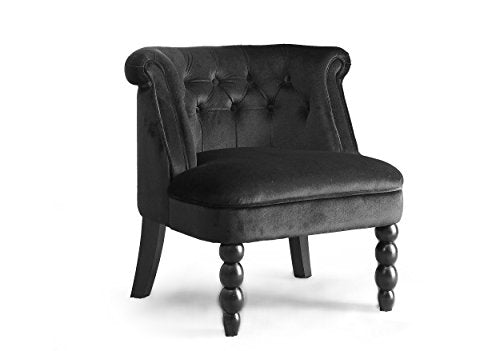 Baxton Studio Wholesale Interiors Flax Victorian Style Velvet Fabric Upholstered Vanity Accent Chair, Large, Black