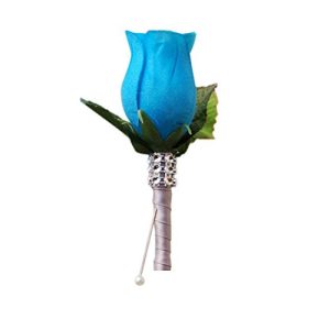 Angel Isabella Boutonniere - Deep Blue Turquoise Rose with Gray Ribbon,pin Included