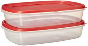 Rubbermaid 669900233019 Easy Find Lid Square 1.5-Gallon Food Storage Container, 2-Pack, 24 Cup, Clear/Red