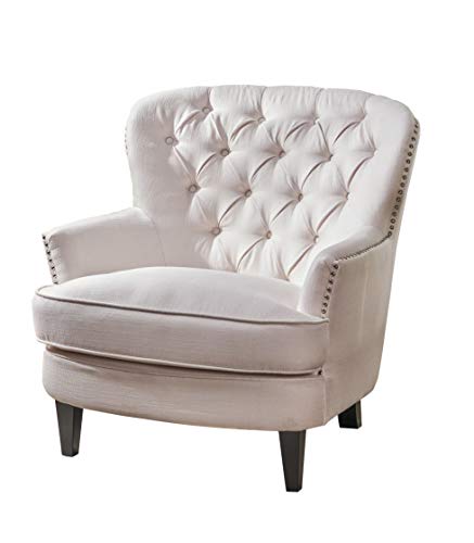 Christopher Knight Home 296469 Deal Furniture Alfred | Button-Tufted Fabric Club Chair with Studded Accents | in Ivory,