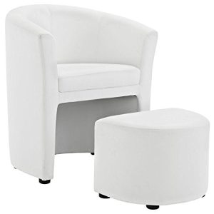 Modway Divulge Faux Leather Accent Arm Lounge Chair and Ottoman 2-Piece Set in White