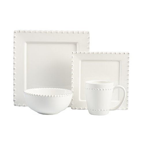 American Atelier Bianca Bead Square 16-Piece Dinnerware Set, White