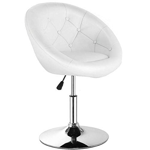 Costway Swivel Accent Chair Tufted Round-Back Tilt Chrome Contemporary Round (White)