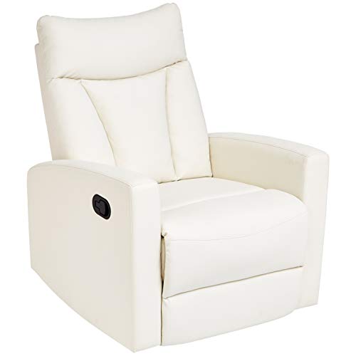 JC Home Javik Swivel Glide Recliner with Faux-Leather Upholstery, Creamy White