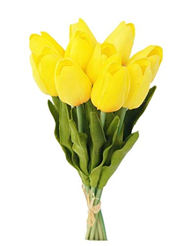 Sweet Home Deco Latex Real Touch 13'' Artificial Tulip 10 Stems Flower Bouquet for Home/Wedding (Yellow)