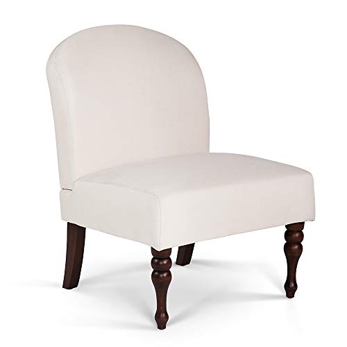 Armless White Accent Chair with Solid Wood Legs for Living Room Bedroom White Color