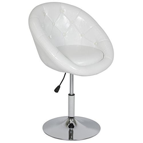 Best Choice Products Round Tufted Back Tilt Chrome Adjustable Swivel Accent Chair Hydraulic Lift Wht