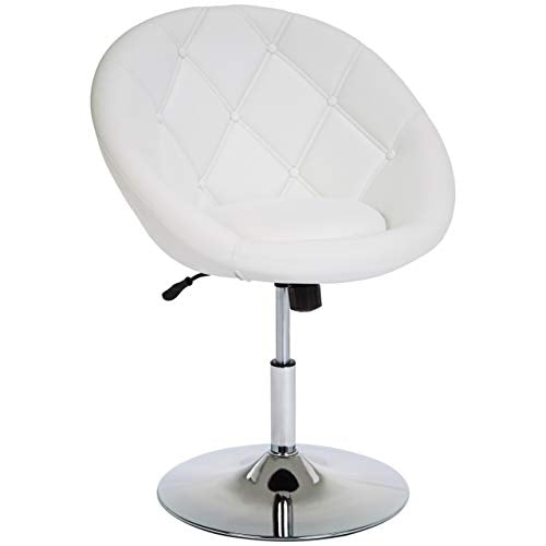 JC Home Pompei Adjustable-Height Round-Back Button-Tufted Swivel Accent Chair, Pure White