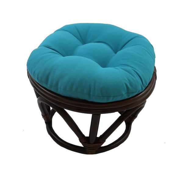 Rattan Footstool with Twill Cushion -Aqua Blue