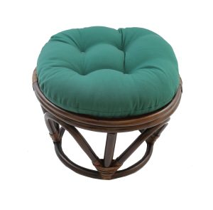 Rattan Footstool with Twill Cushion -Forest Green