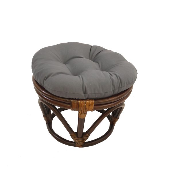 Rattan Footstool with Twill Cushion -Grey
