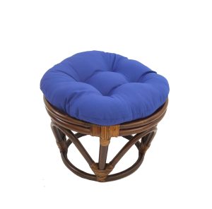 Rattan Footstool with Twill Cushion -Royal Blue