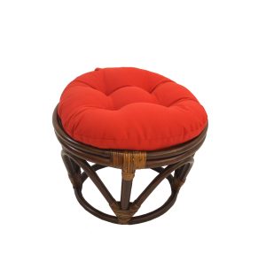 Rattan Footstool with Twill Cushion -Red