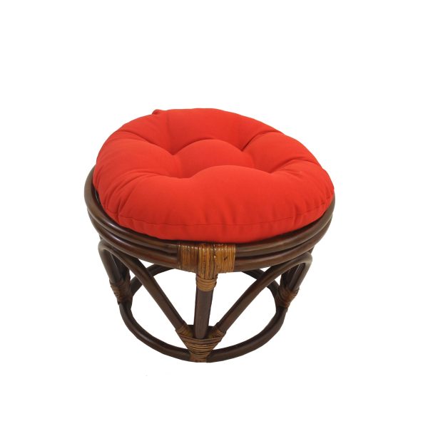 Rattan Footstool with Twill Cushion -Red