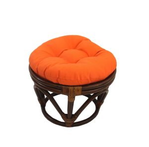 Rattan Footstool with Twill Cushion -Tangerine Dream