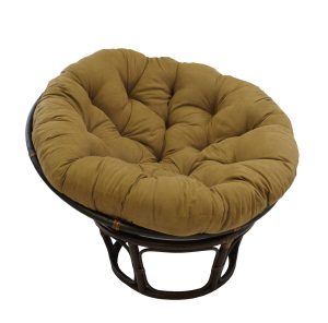 Rattan 42-Inch Papasan Chair with Micro Suede Cushion -Saddle Brown