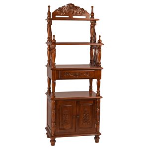 Windsor Carved Wood One-drawer 4-tier Bookshelf - Walnut