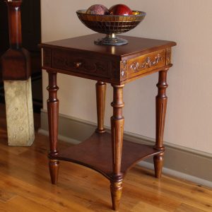 Windsor Carved Wood Wooden Square Table with Drawer - Walnut