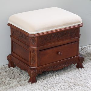 Windsor Carved Wood Upholstered Vanity Stool - Walnut