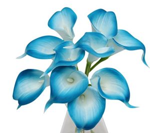Angel Isabella, LLC 20pc Set of Keepsake Artificial Real Touch Calla Lily with Small Bloom Perfect for Making Bouquet, Boutonniere,Corsage (Turquoise Malibu Blue Trim)