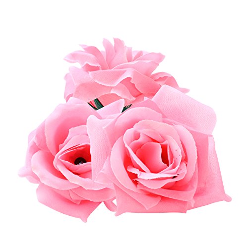 Tinksky 20pcs Artificial Curving Brim Rose Flower Craft Home Wedding Party Decoration Pink