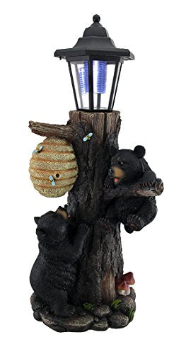 Zeckos Bearly There Honey Hungry Climbing Cubs Solar Lantern Statue