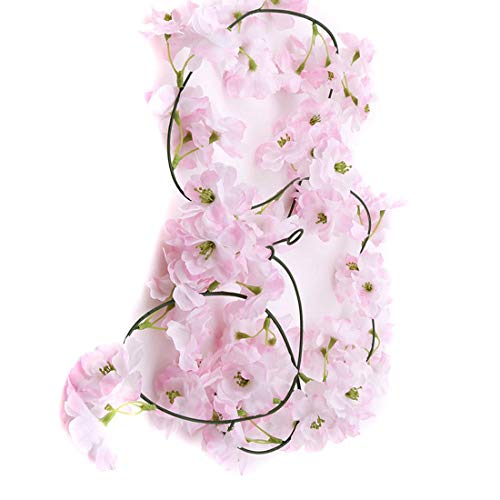 Tcplyn Premium Quality 2-Meter Cherry Blossoms Vine Artificial Flower Rattan Wall Hanging Garland Wreath Wedding Arch Decoration Vine Home Party Decor