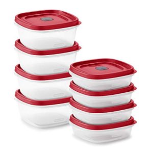 Rubbermaid 2108392 Easy Find Vented Lids Food Storage, Set of 8 (16 Pieces Total) Plastic Meal Prep Containers, 8-Pack, Racer Red