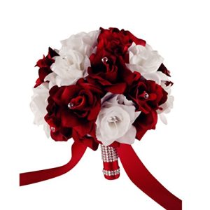 Angel Isabella Wedding Bouquet - 9'' Wide - 1.5 Dozen Apple Red and White Roses