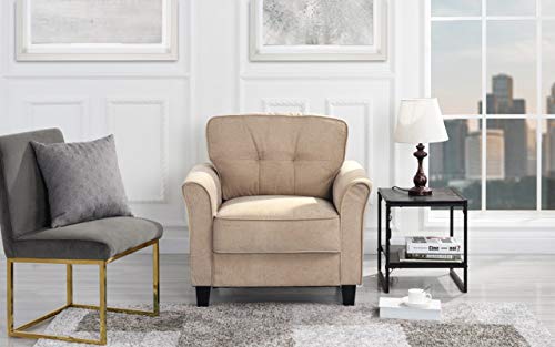 DIVANO ROMA FURNITURE Classic Brush Microfiber Fabric Living Room Accent Chair (Hazelnut)