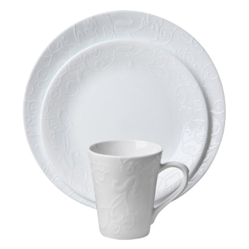Corelle Embossed Bella Faenza 16-Piece Dinnerware Set, Service for 4, White (1114995)